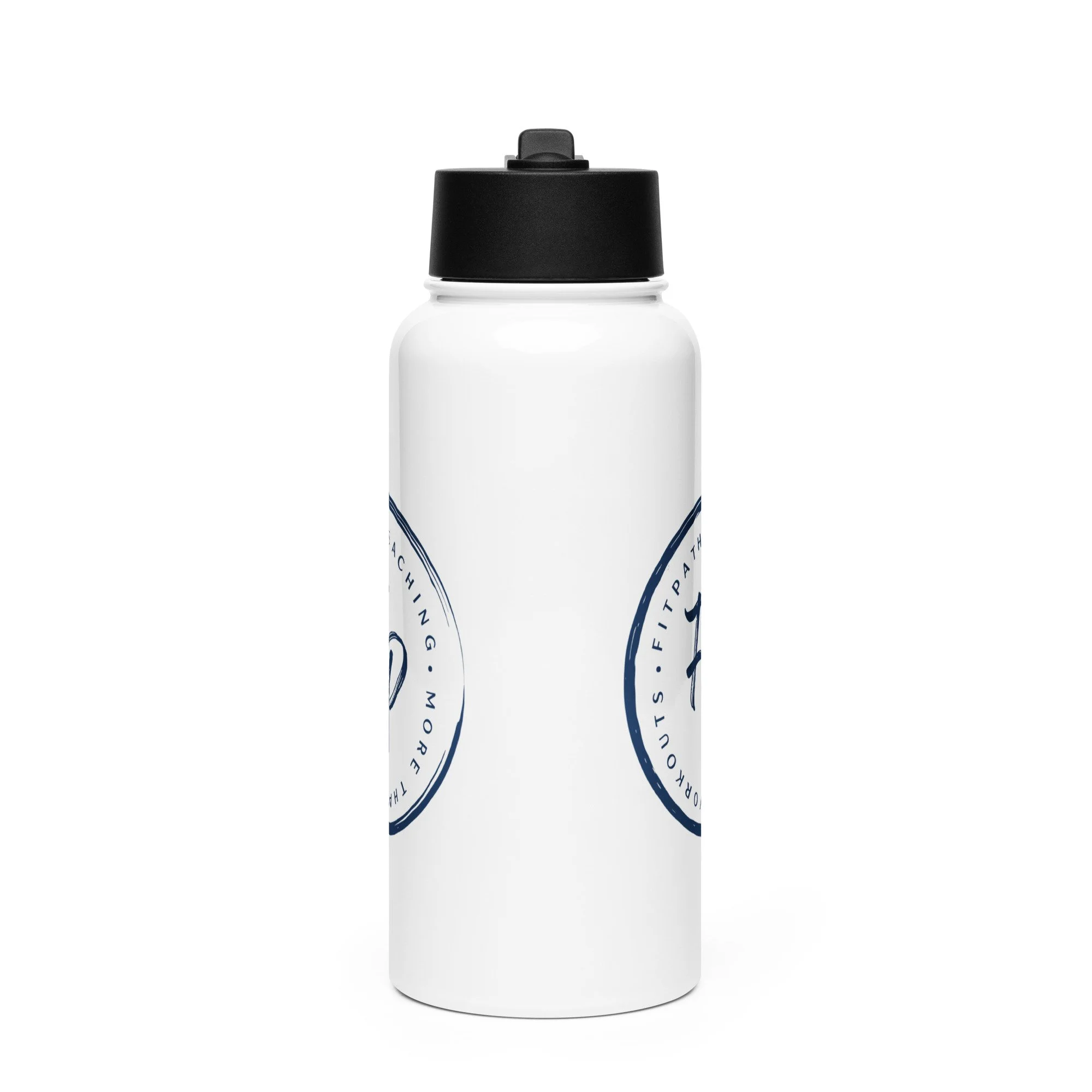 Stainless Steel Water Bottle with a Straw Lid Navy Logo