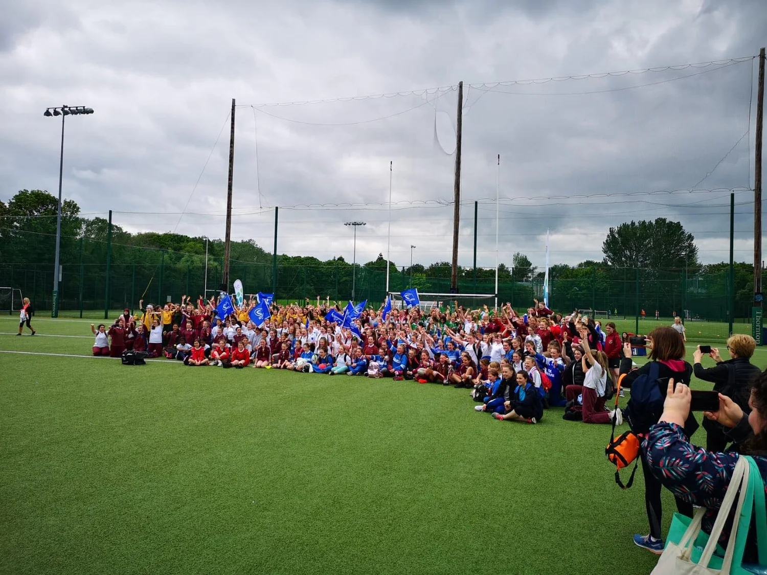 A large group of girls at a girls' rugby day