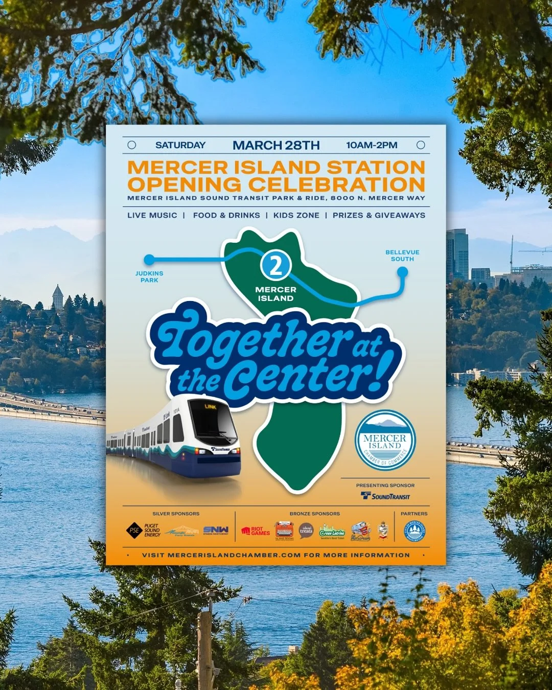 We&rsquo;re so excited to be part of the Mercer Island Station Opening Celebration this Saturday as light rail officially connects Seattle and the Eastside. 
Join us at the Park &amp; Ride (top level) for a day of community, local businesses, and a f