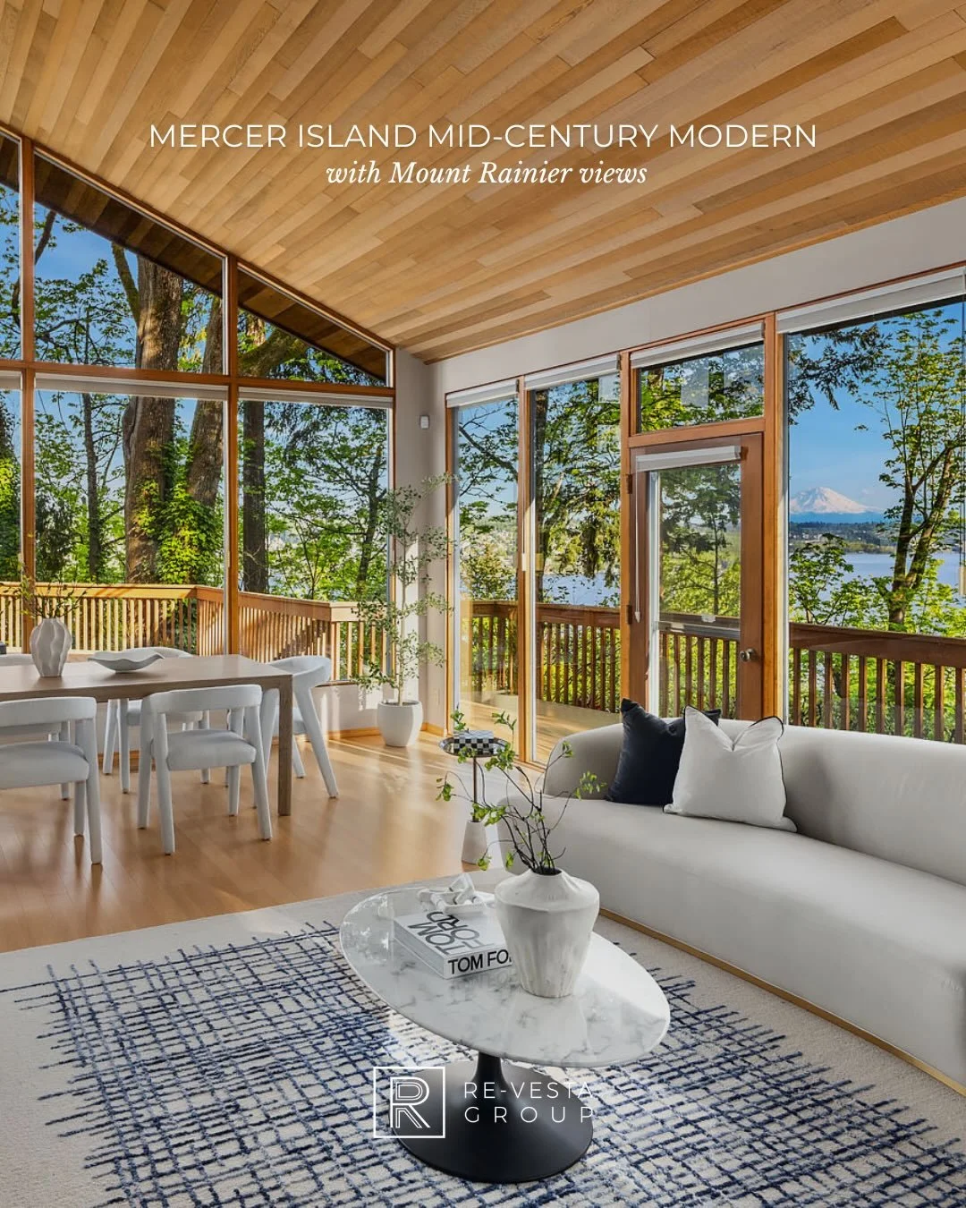 Perched on Mercer Island&rsquo;s sought-after south end, this timeless mid-century modern was designed to bring the outdoors in, with sweeping views of Mount Rainier, Lake Washington, and the surrounding Pacific Northwest landscape framed through wal