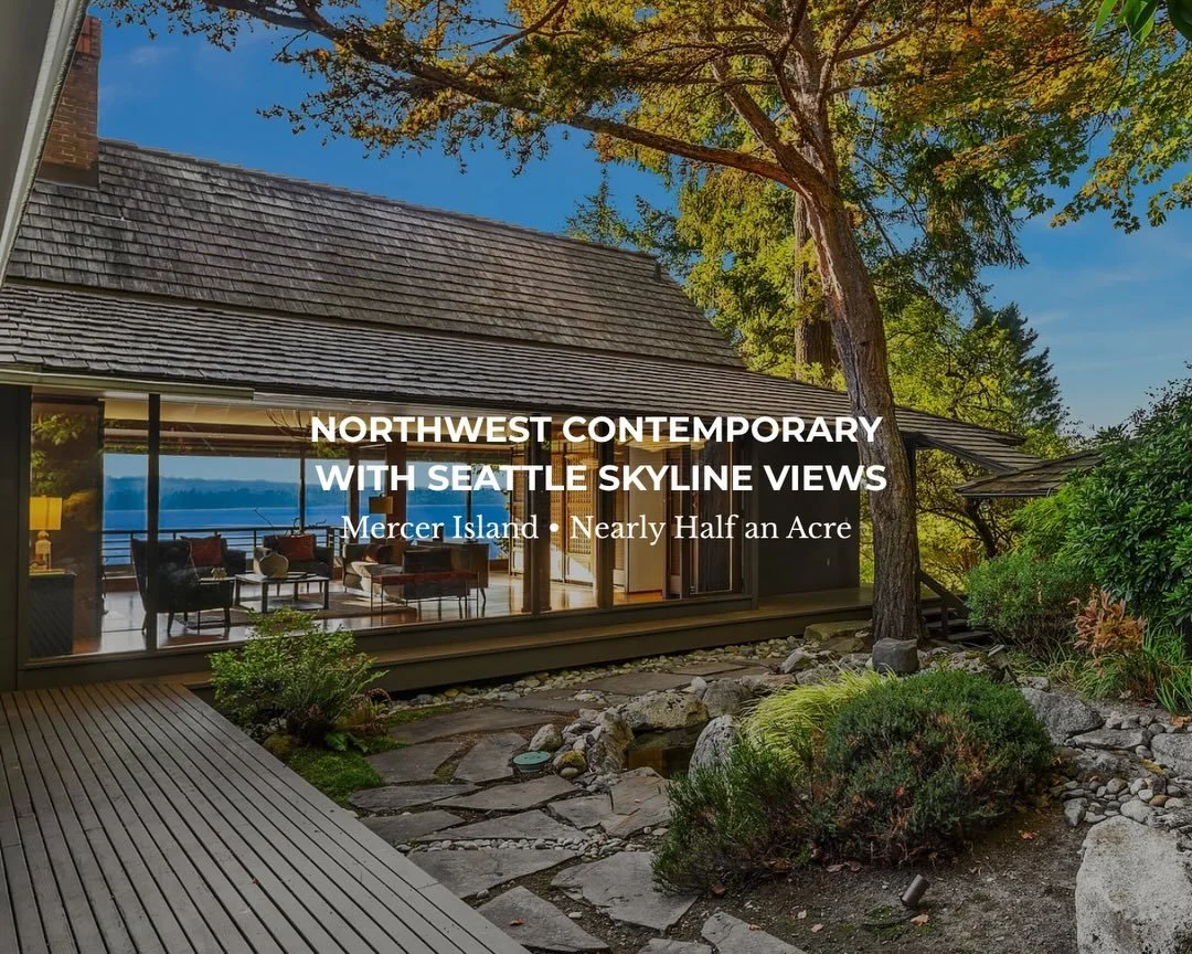 Seattle sunsets, from the Mercer Island side 🌅 Set above the lake and facing west, this Northwest Contemporary looks out over the Seattle skyline, the mountains, and Lake Washington below. It&rsquo;s the kind of view you plan your evenings around. O
