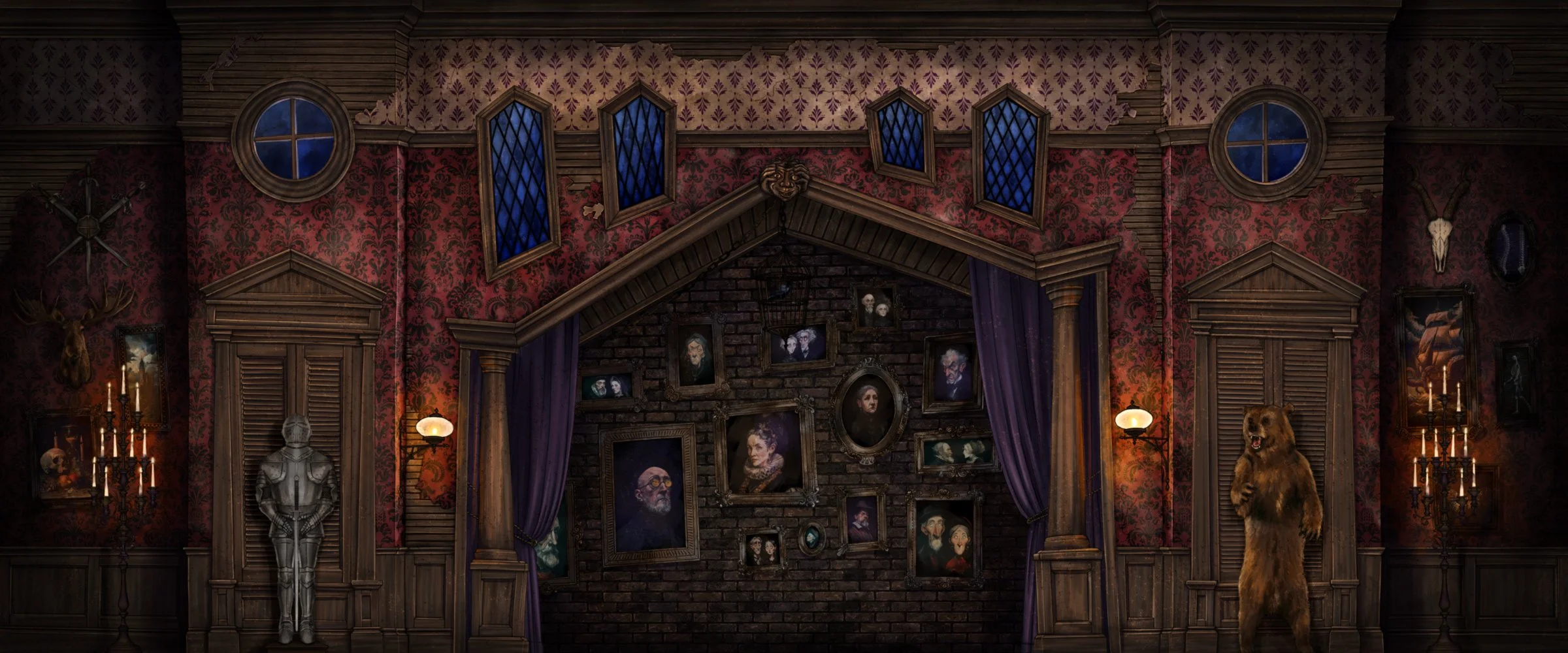Addams Family Interior stage backdrop rental