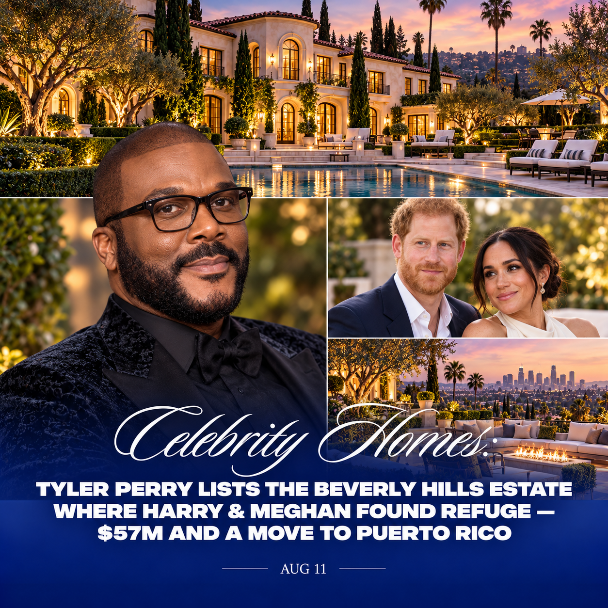 Celebrity Homes: Tyler Perry Lists the Beverly Hills Estate Where Harry &amp; Meghan Found Refuge — $57M and a Move to Puerto Rico