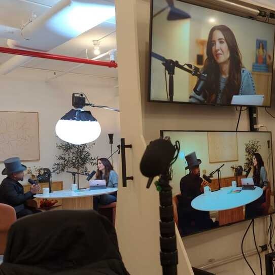 Podcast Pix! You love listening, we love recording. Some pics of various set-ups we've done, from studio builds with the rock steady SM-7b, to on-location sets with lavs and overhead mics. Plus, some of the shows we've recorded over the years. Need h