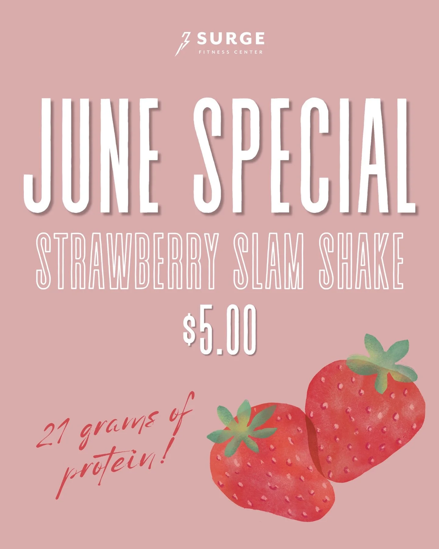For the month of June, our Strawberry Slam shake is just $5.00!  With natural ingredients and 21 grams of protein, it&rsquo;s a flavorful post-workout shake that you need to try!  Made fresh at the Front Desk!

#proteinshake #proteingoals #gains #wor