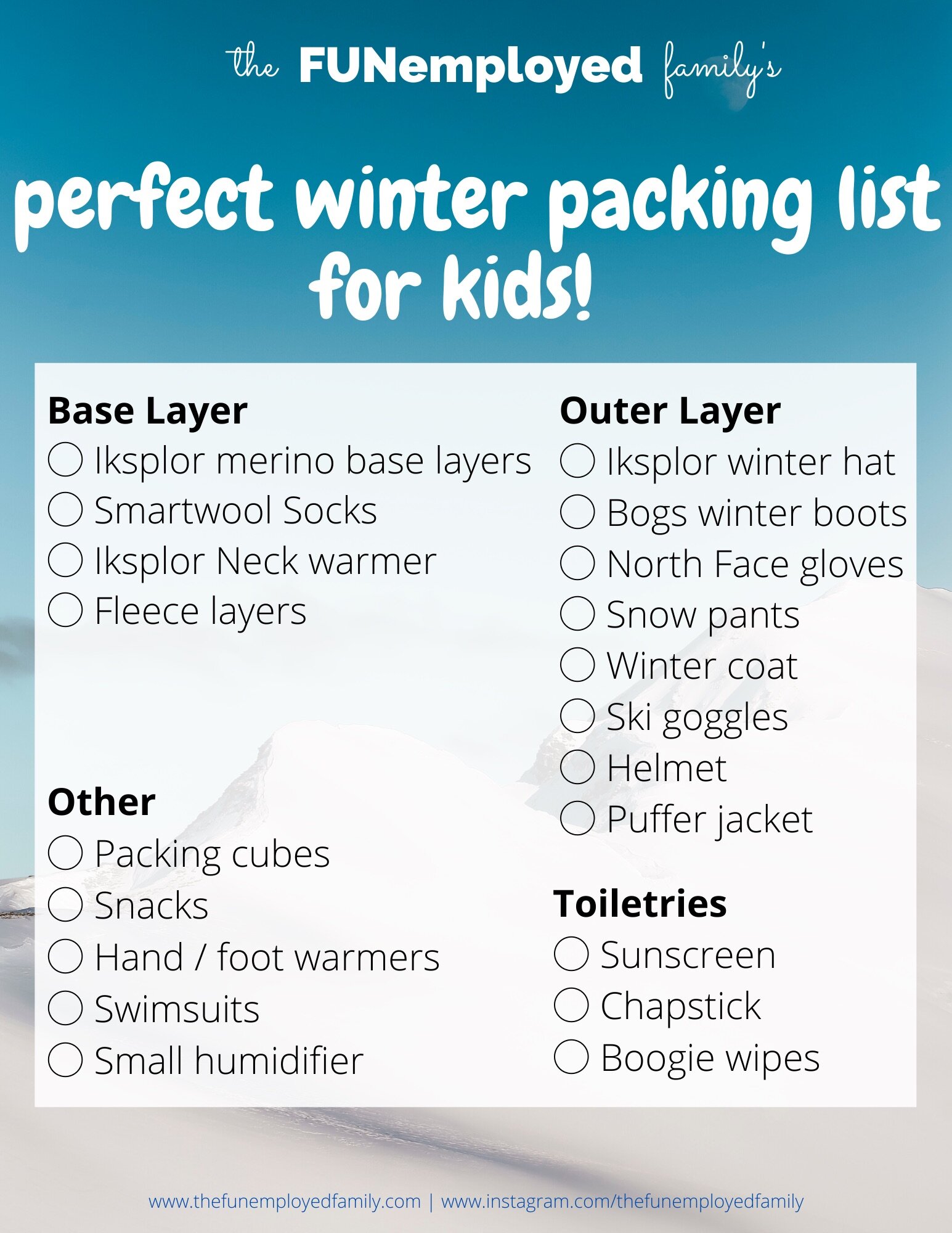 toddler snow trip packing list