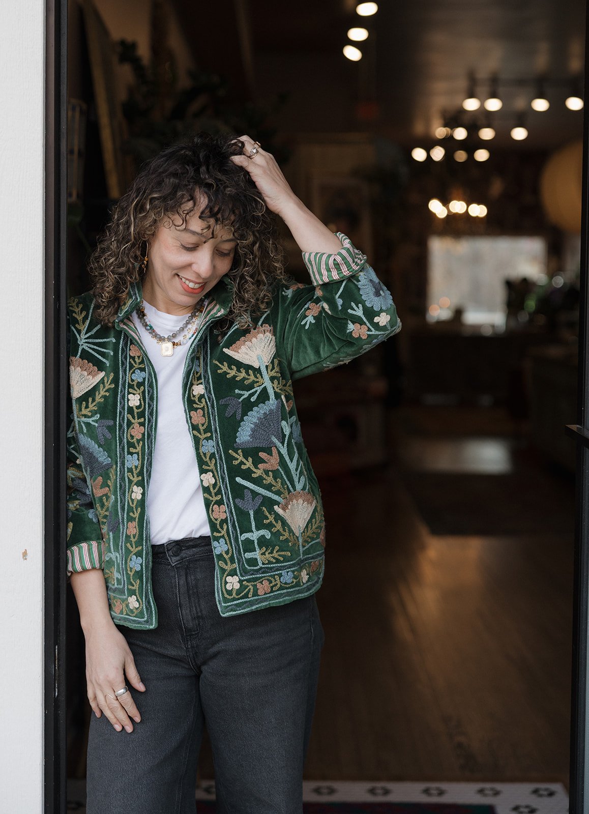 Velvet Suzani Jacket - Green $148