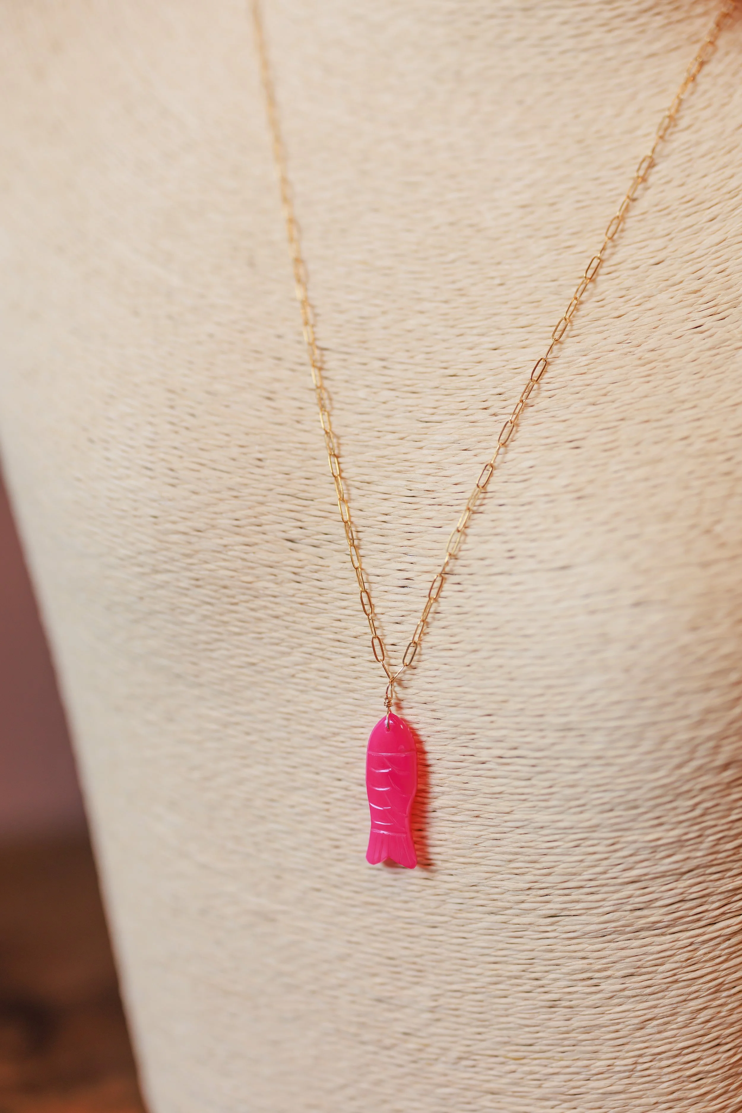 Asier Pink Jade Fish Necklace $102