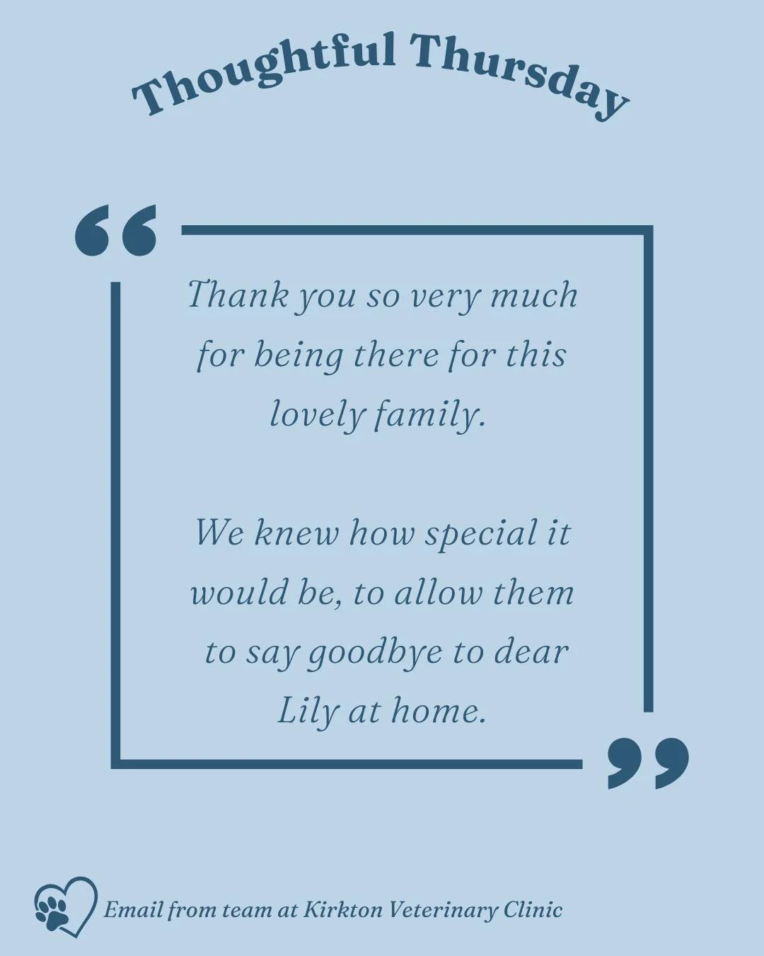 🌿 Thoughtful Thursday 🌿

A kind note from a local clinic touched our hearts:
&ldquo;We knew how special it would be to allow them to say goodbye to dear Lily at home.&rdquo;

Partnerships like these mean so much. When clinics aren&rsquo;t able to o