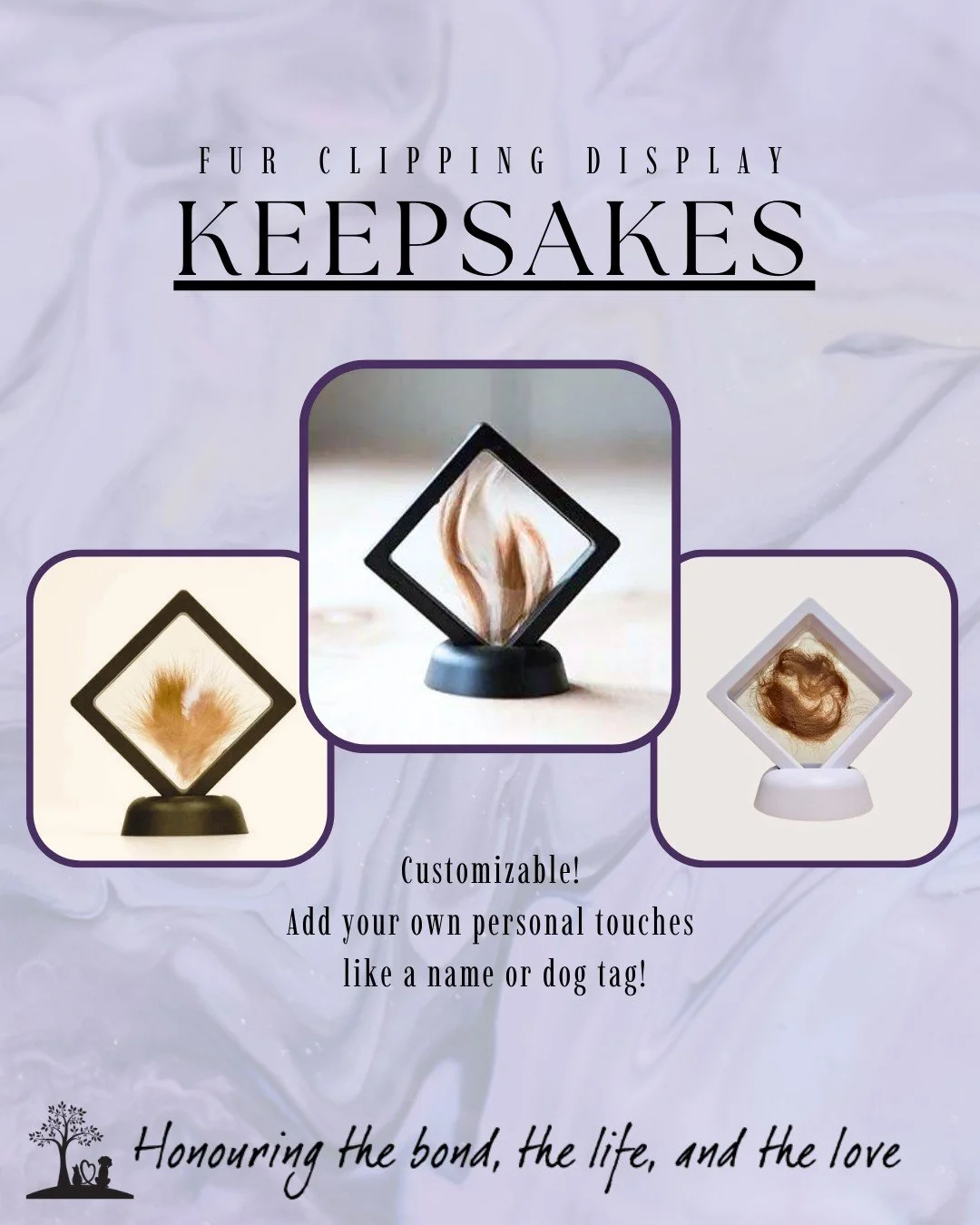 One of the memorial keepsakes we are able to create right in your home is a beautiful floating frame featuring a small clipping of your pet&rsquo;s fur.

Because these keepsakes are made during our visit, they can remain with you right away &mdash; a