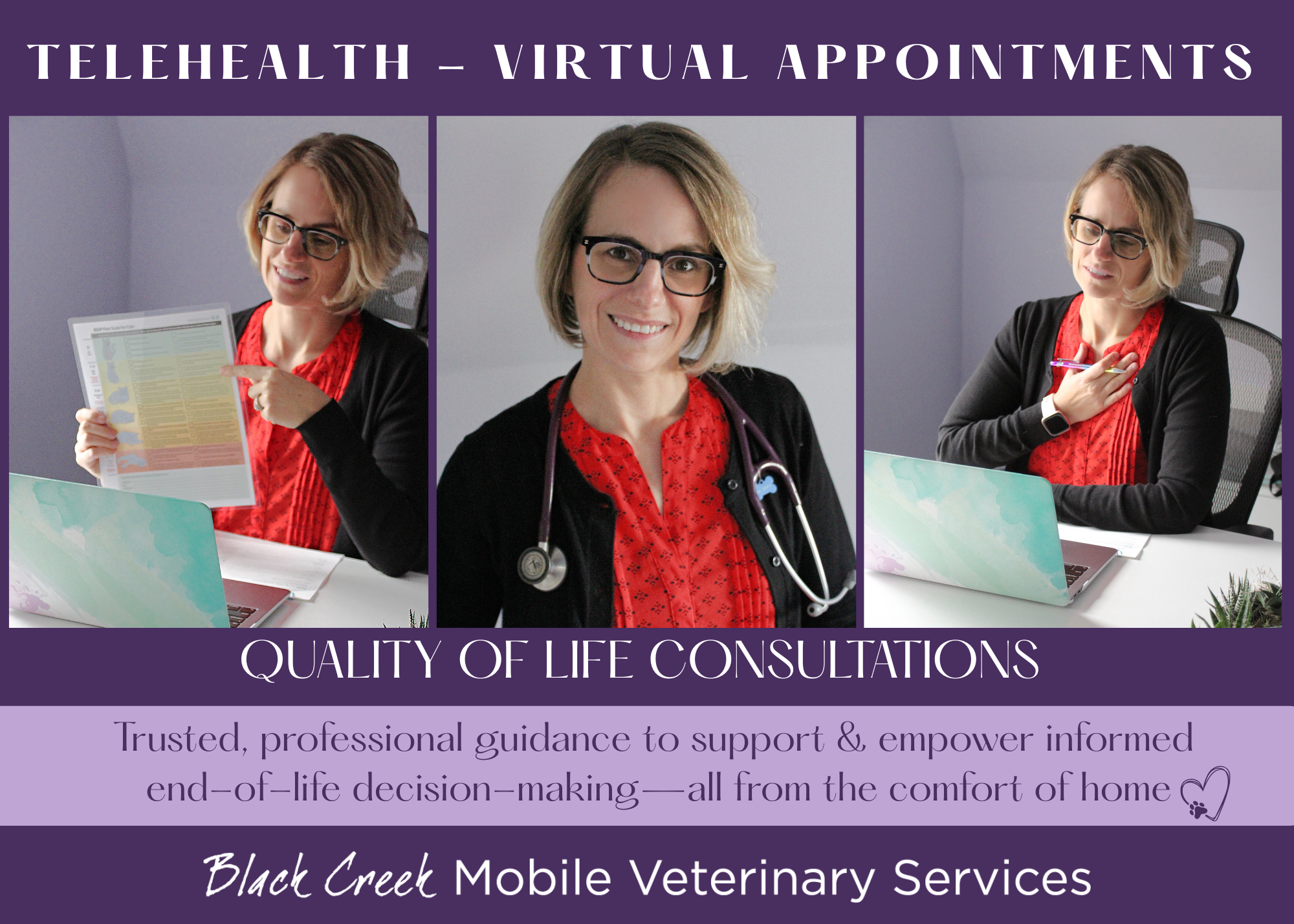 Dr. Erica Dickie, Certified Hospice and Palliative Care Veterinarian supports pet parents through end of life decision making with virtual telehealth quality of life consultations. Reviewing dog pain and cat pain scales & empowering informed decision
