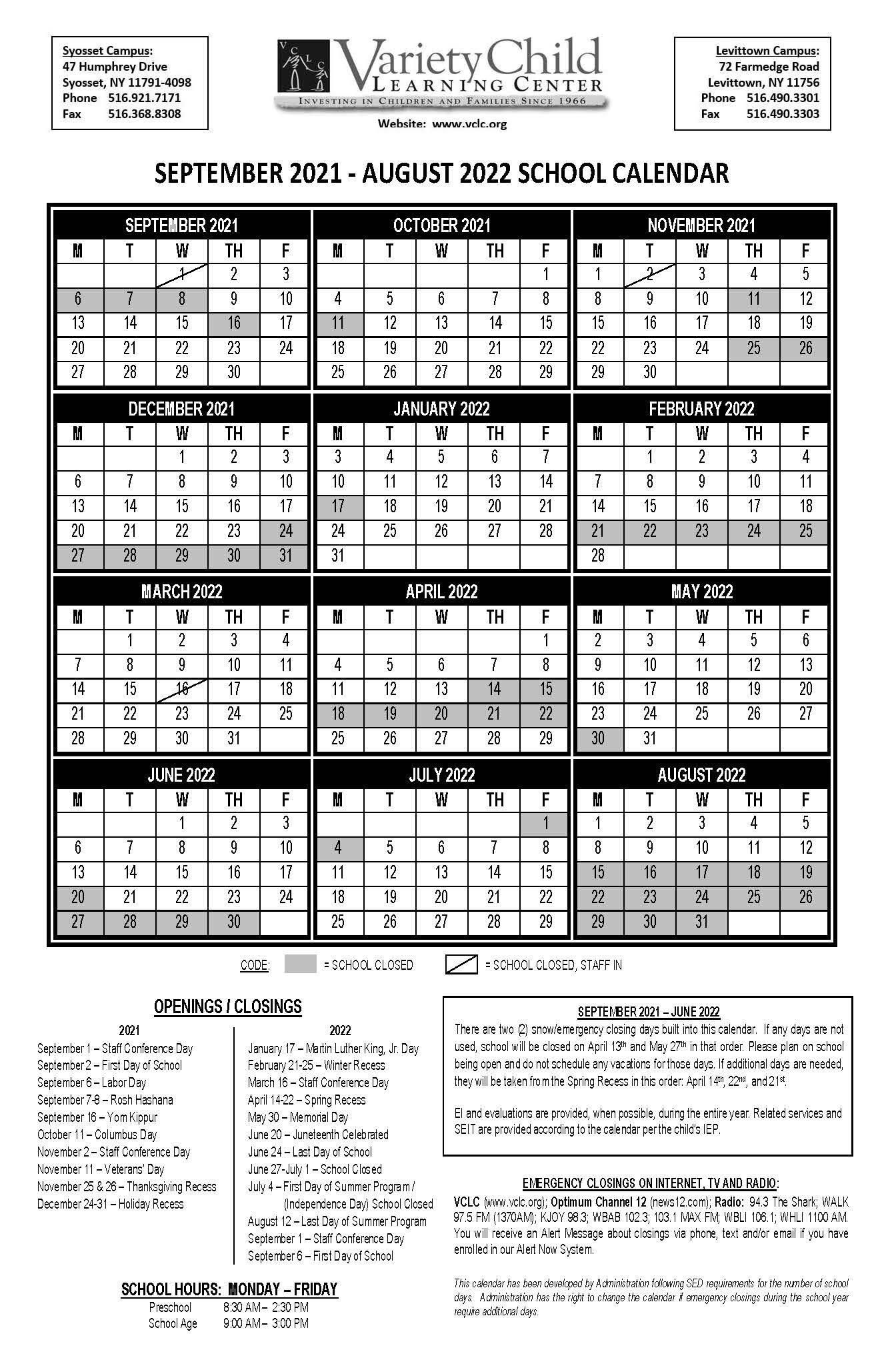 Njit Summer 2022 Calendar School Calendar — Variety Child Learning Center