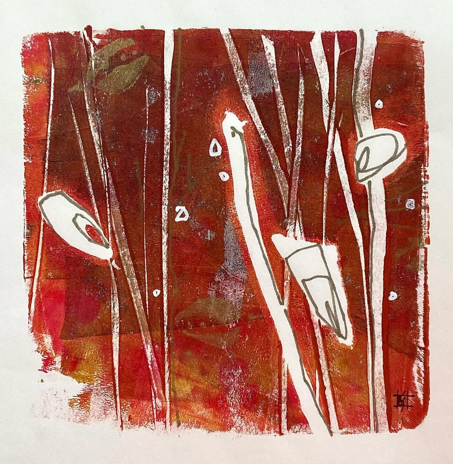 New monotype &ldquo;Fire Weed&rdquo;(&copy;️2024, acrylic monotype on paper, 7&rdquo;x7&rdquo;) will be on exhibit opening May 4th at the Alberta Society of Artists main gallery. 

#lorisokolukart #monotype #albertasocietyofartists #artexhibition #co