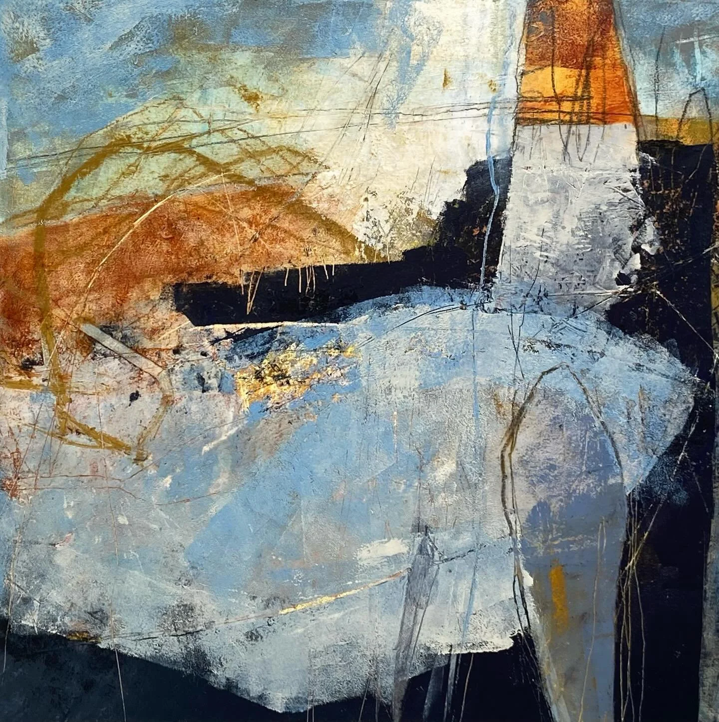 Work in progress in the studio. This 16&rdquo;x16&rdquo; panel has so many layers of paint applied and scraped back that I&rsquo;ve lost count! Some of the shapes are starting to come together&hellip;

#lorisokolukart #artiststudio #workinprogress #c