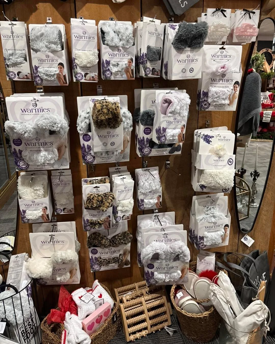 When the temps get cold the Warmies fly off the shelf! Slippers, neck wraps, and eye masks-all are microwaveable and perfect to warm you and relax you from a busy day!