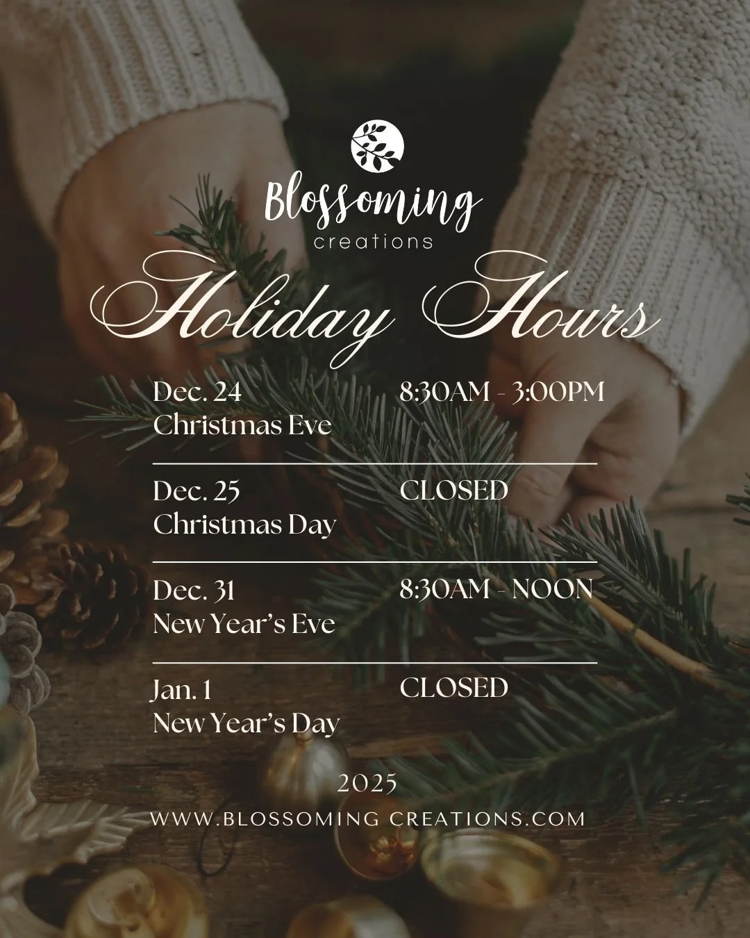 We will be here for you for all of your floral and gift giving needs! Call us today at 712-852-4855 to schedule your delivery for the Holiday season! Blossoming Creations in downtown Emmetsburg!