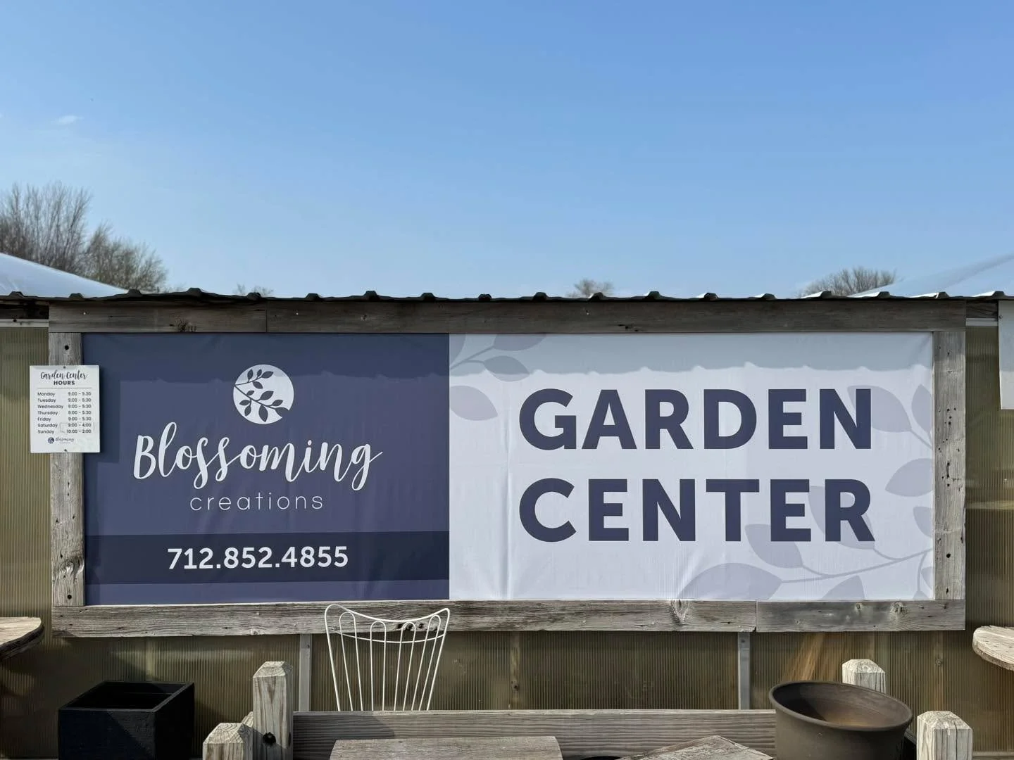 New banners are being hung, directional yard signs are being put out and all metal pricing boards are going up! Did you know that we print metal sheets at Blossoming Creations? We can size them on site as we have our own metal shear. These are great 