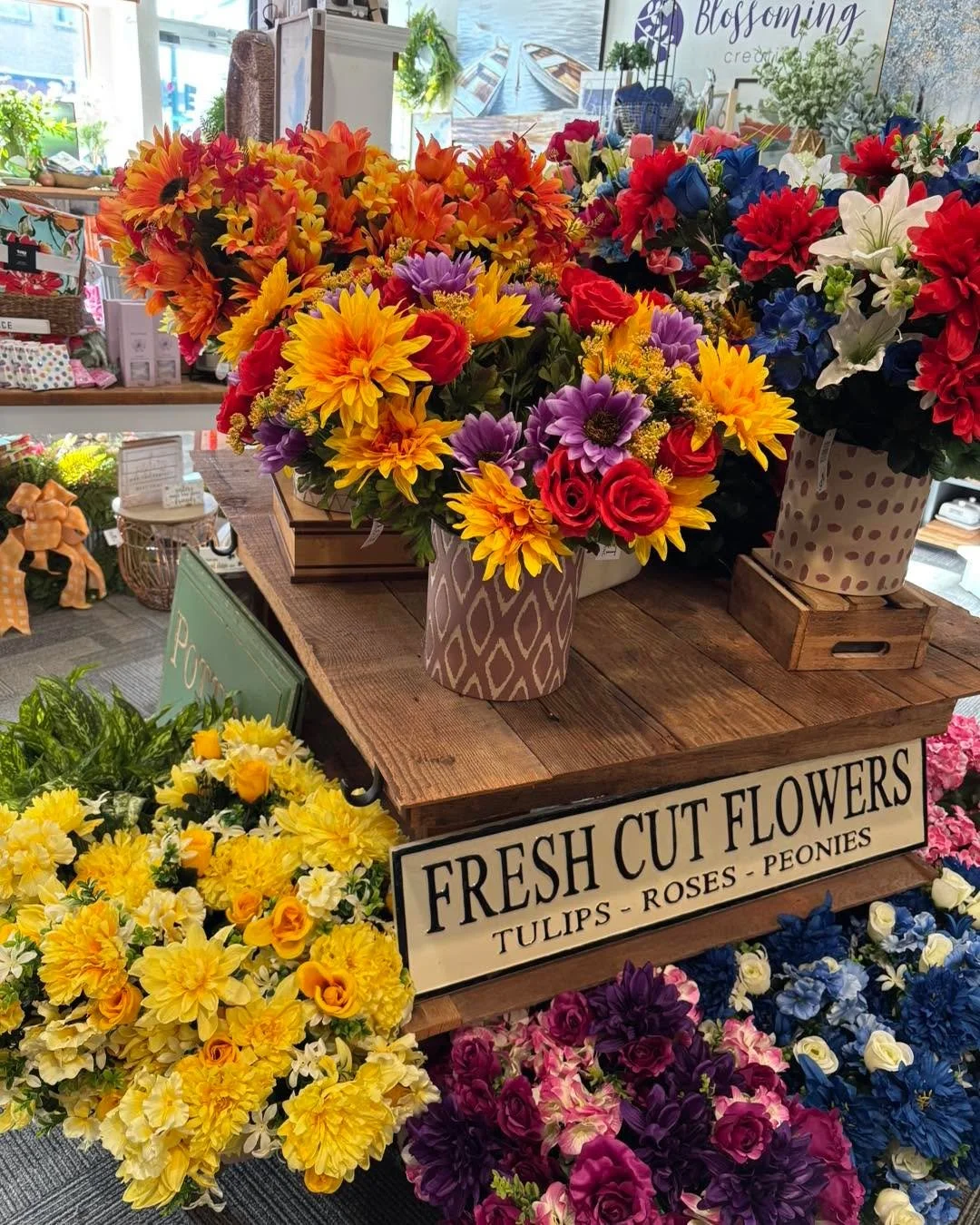 Added to the floor tonight.  Memorial Day silks.  Perfect weather to visit the cemetery and reset your loved one&rsquo;s arrangements.  These are nice and full&hellip;perfect for outdoor use.