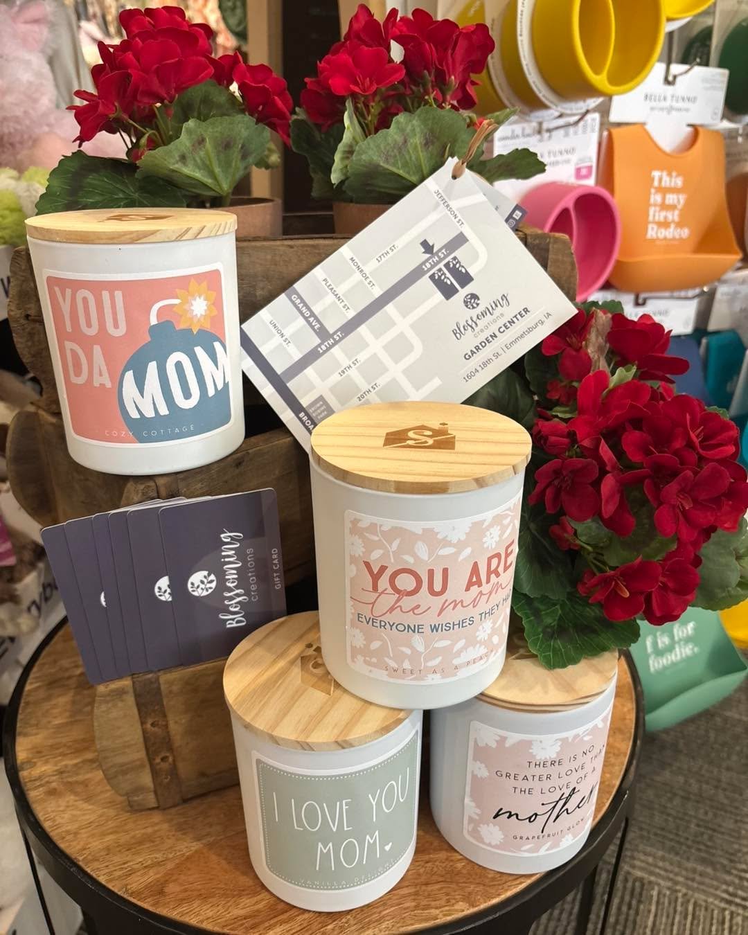 Not sure what to get Mom this Mother&rsquo;s Day?  Grab a fun candle and add a gift certificate!  The perfect gift 💝