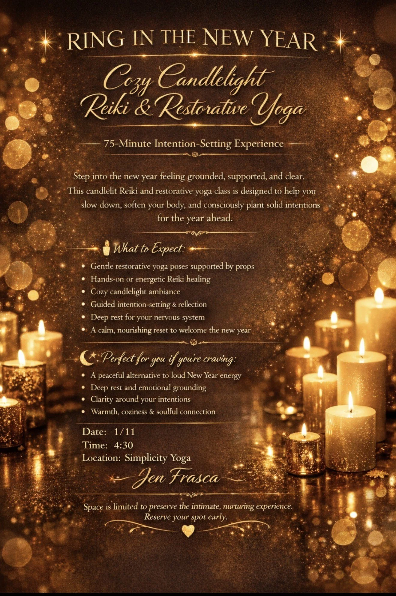 Ring In the New Year with Cozy Candlelight Reiki &amp; Restorative Yoga 