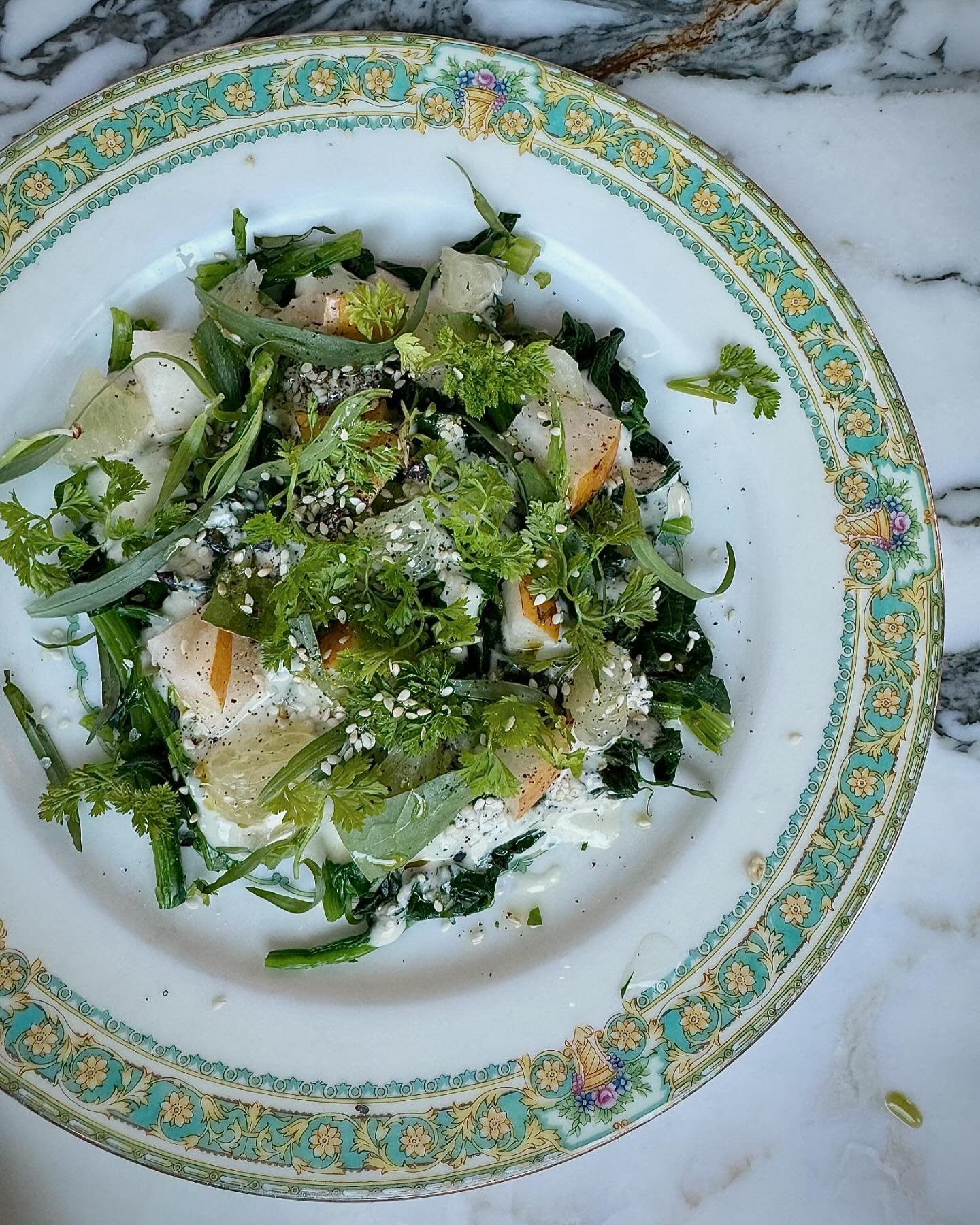 Spinach salad with asian pear, oro blanco and sesame dressing. One of my favorite dishes on the menu right now.