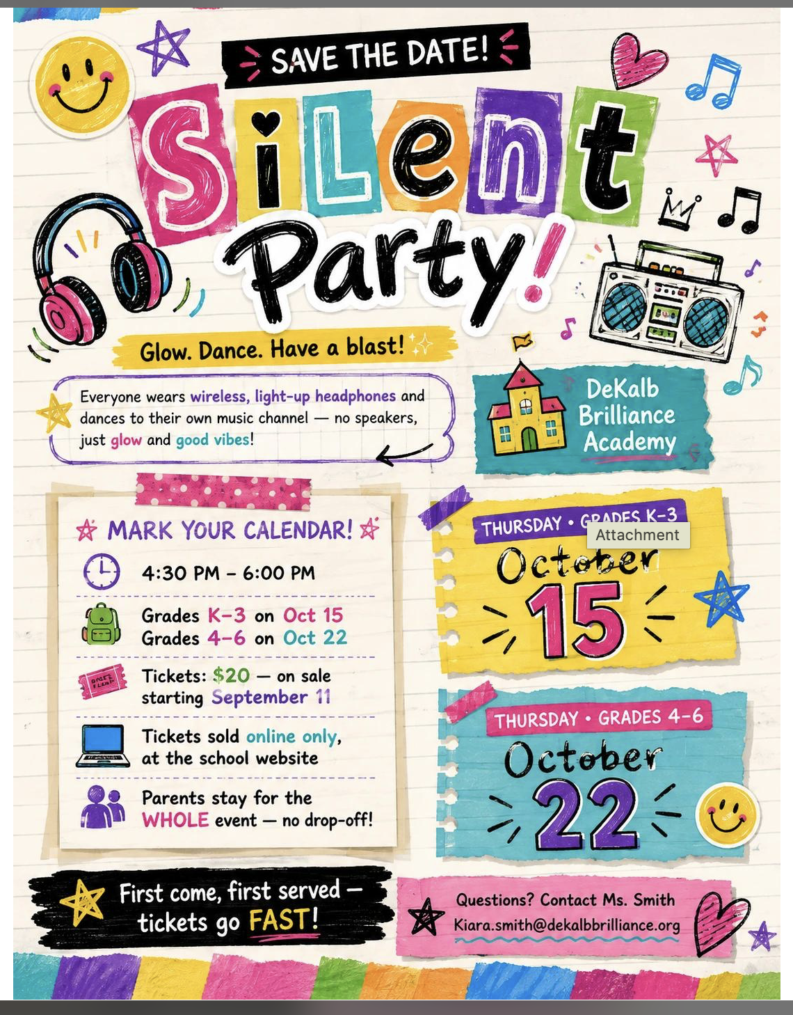 NEHS Silent Party Grades 4-6 only October 22nd  4:30pm-6:00pm