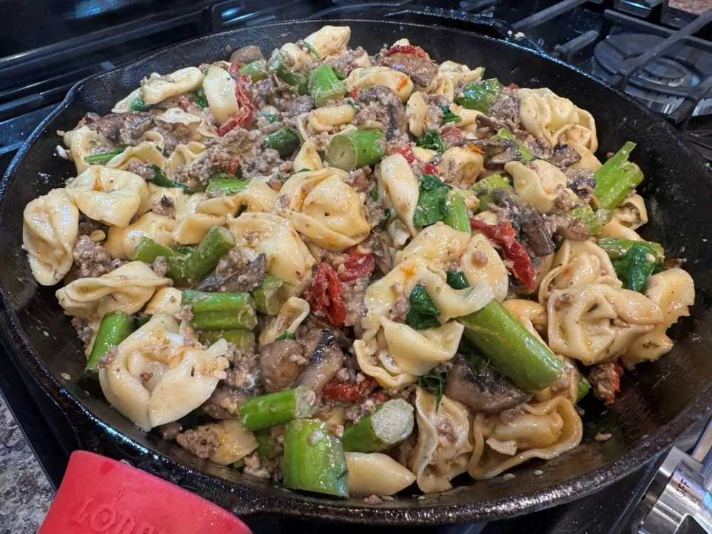 Marry Me Ground Beef Tortellini with Mushrooms and Asparagus