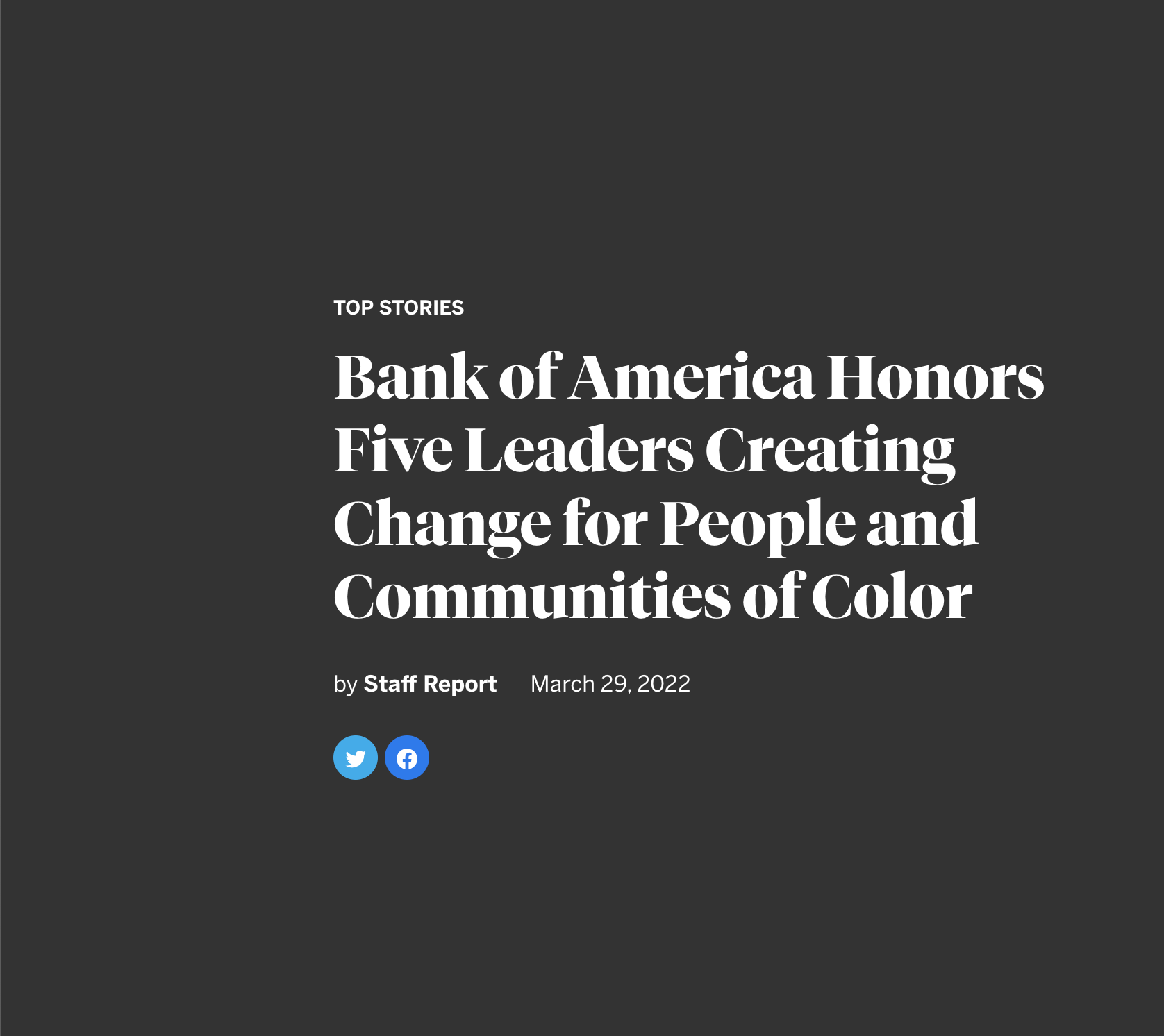 Bank of America Honors Five Leaders Creating Change for People and Communities of Color
