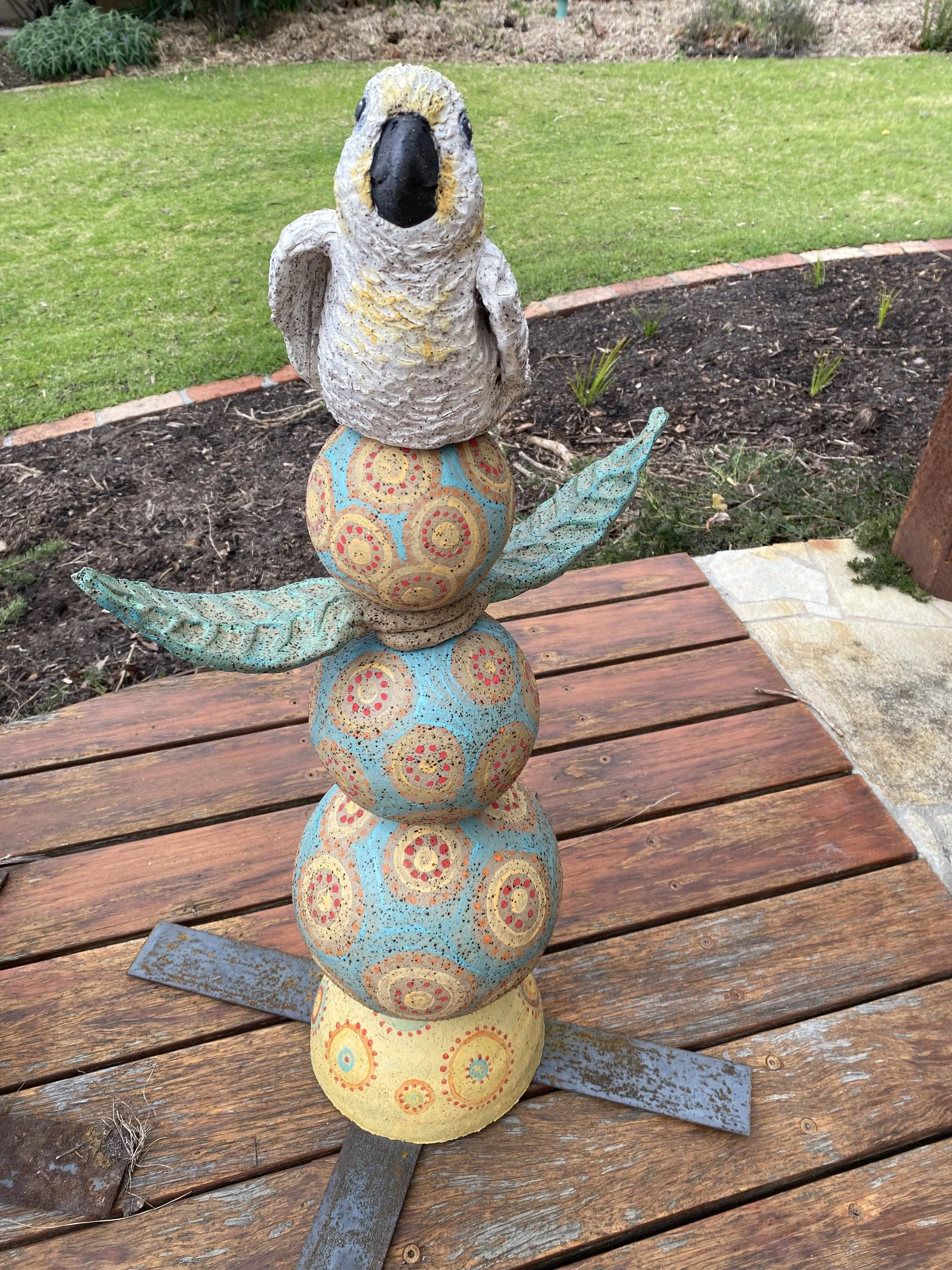 Cockatoo totem pole by Sharon Edwards