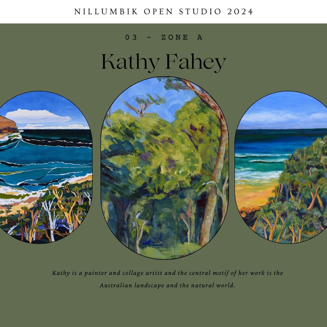 Kathy Fahey - 03 Zone A  @thekathyfahey 

 Kathy is a painter and collage artist and the central motif of her work is the Australian landscape and the natural world. Kathy&rsquo;s paintings and collages celebrate the very act of making art &ndash; co