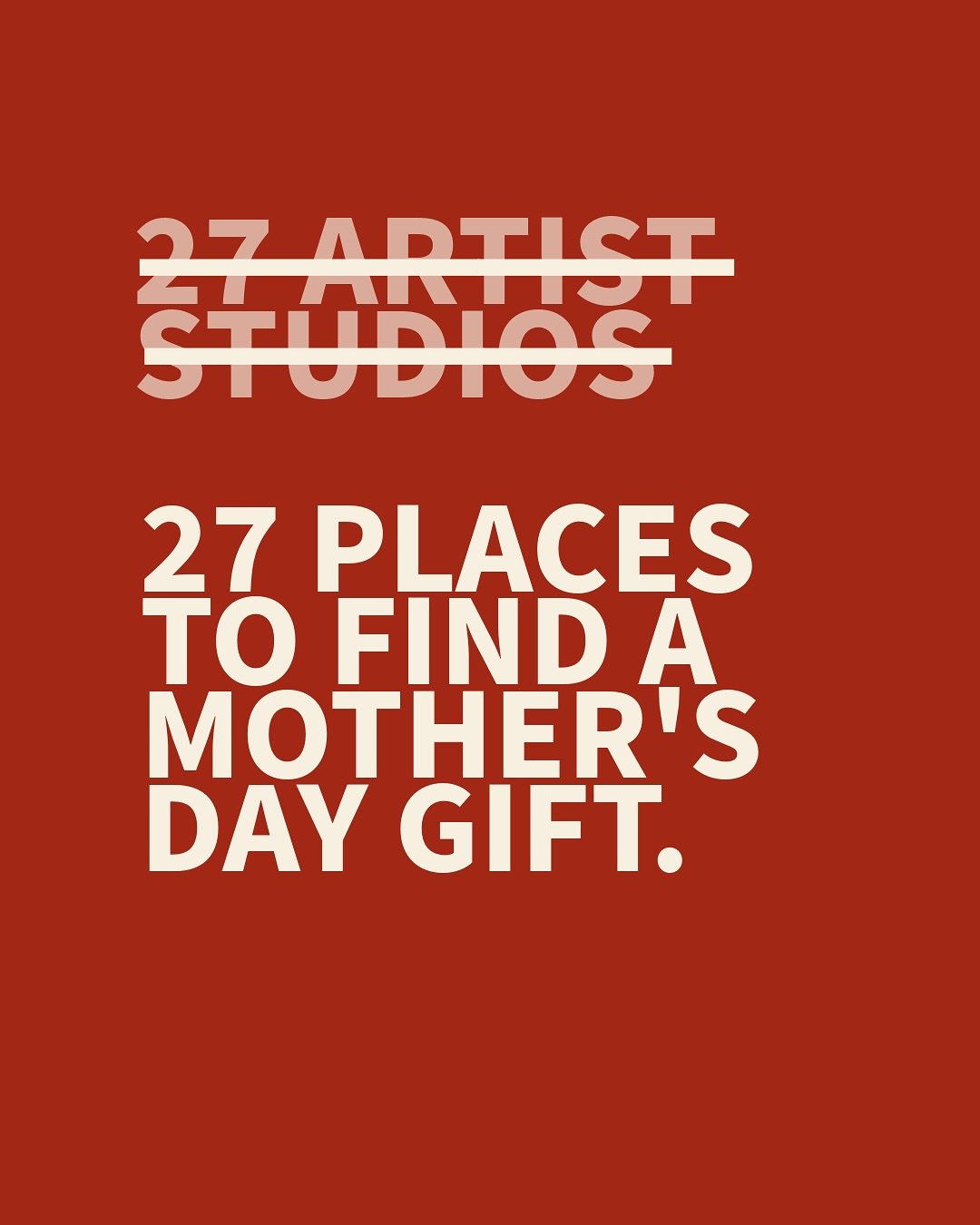 With just over a week until Mother&rsquo;s Day, this weekend is the perfect opportunity to pick up a unique, handmade gift from one of our Artists&rsquo; Studios!

8 MEDIUMS
27 STUDIOS
32+ ARTISTS

OPEN 10AM - 5PM
&mdash;-
For more details on studio 
