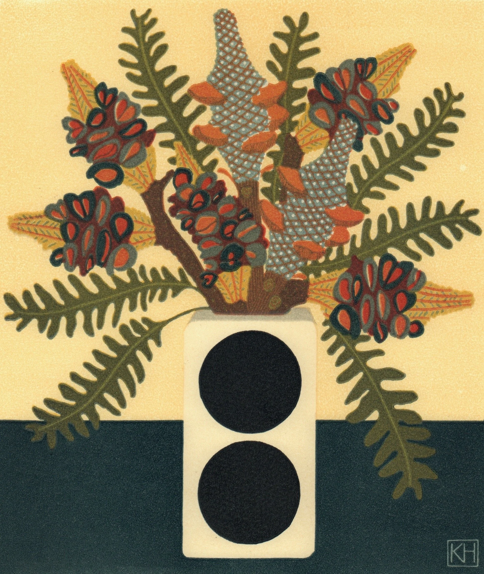 Framed print by Kate Hudson - Two Spot Vase and Banksias