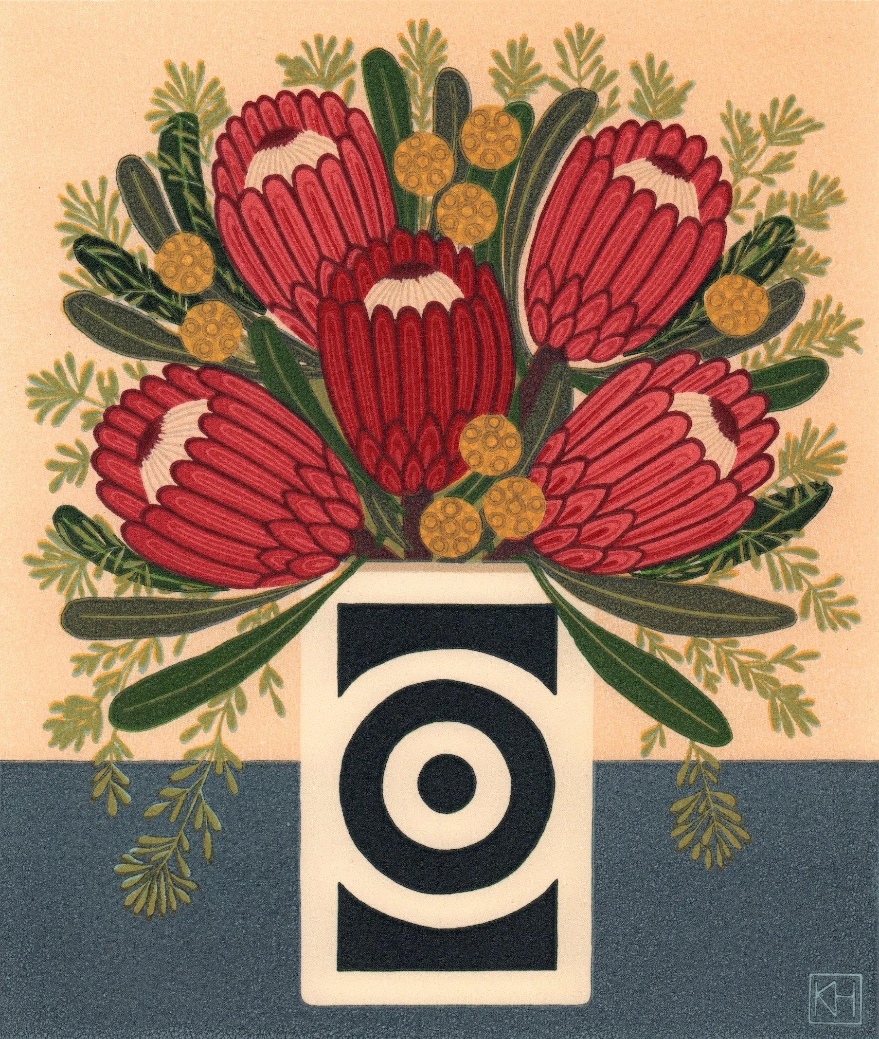 Framed print by Kate Hudson - Proteas and Billy Buttons