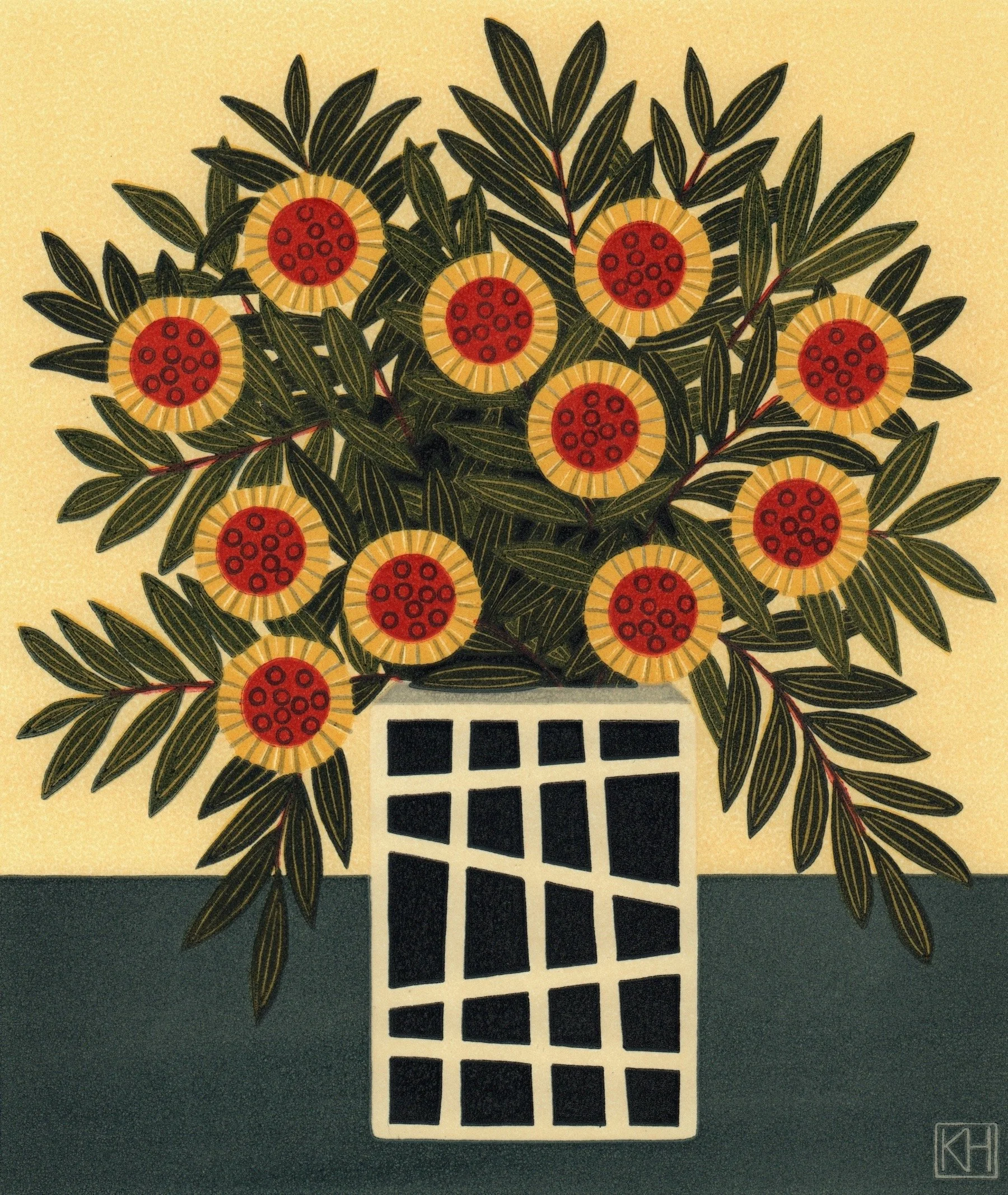 Framed print by Kate Hudson - Lattice Vase and Hakena