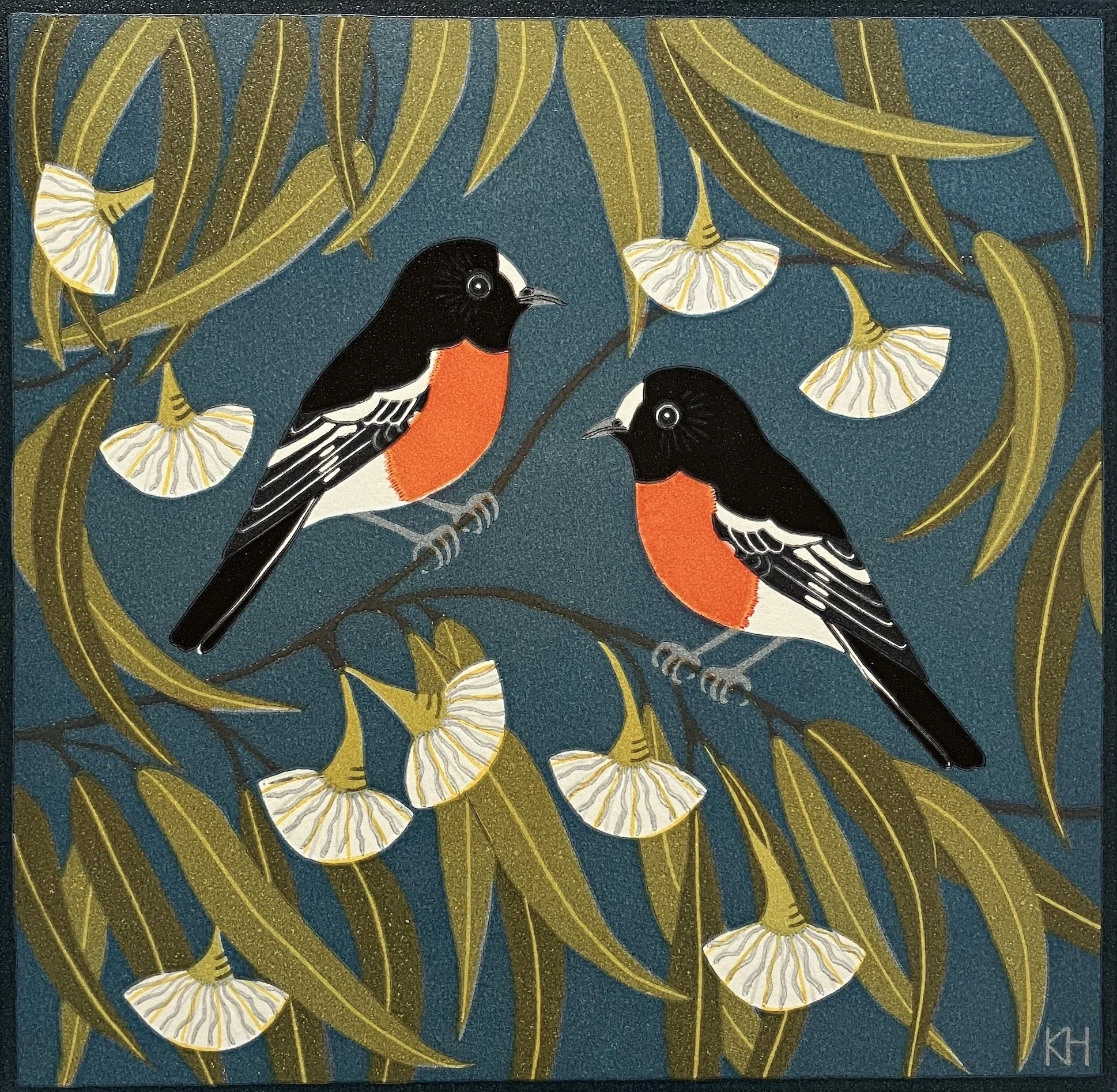 Framed print by Kate Hudson - Scarlet Robins and Eucalyptus