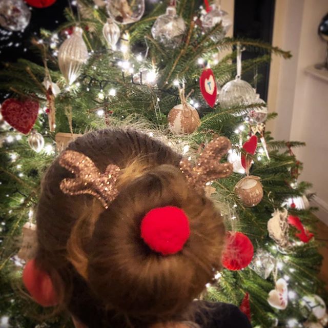 Christmas Tree making the perfect backdrop for Nell&rsquo;s Rudolph hair! #festive #festiveforestry #rudolph #herefordshirecountryside #herefordshirecountrylife #christmastree🎄 #christmastreephotos #christmastreefarm