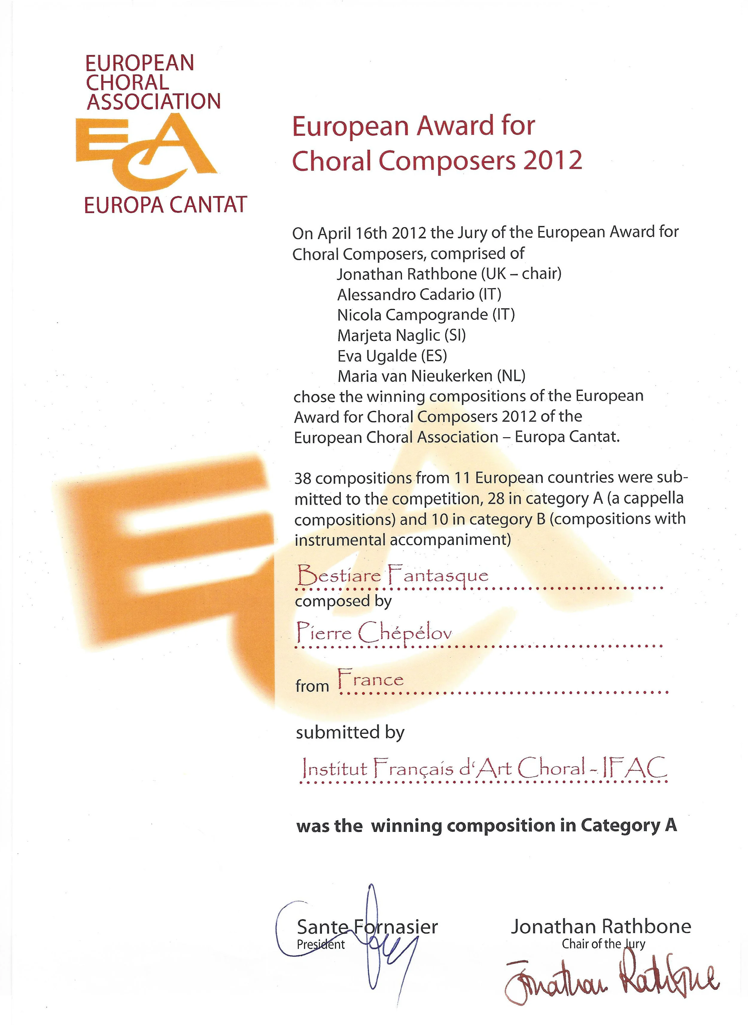European Award for Choral Composers 2012 – ECA Europa Cantat