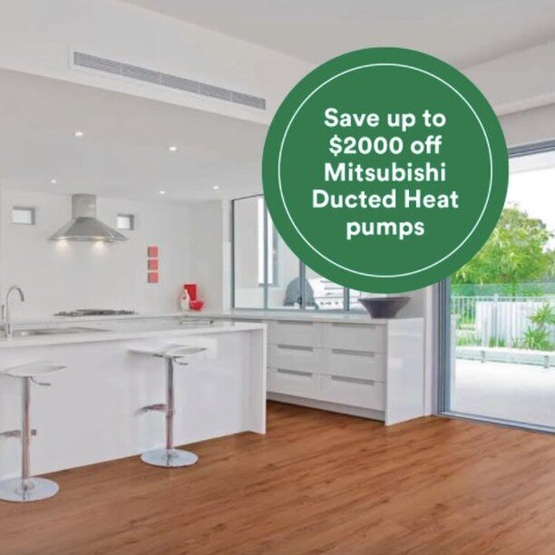 Mitsubishi Ducted Heat pumps special!

Save up to $2000 off Mitsubishi Ducted Heat pumps

Heat or Cool your whole home with the best air everywhere.

Includes standard installation and GST.
Valid for the month of September &lsquo;21.

Don't miss out!
