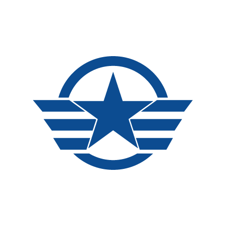 Military emblem featuring a blue star with wings inside a circle.