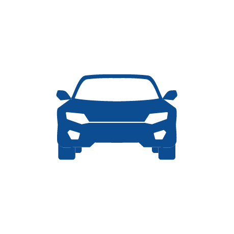 Front view of a blue car icon on a black background.
