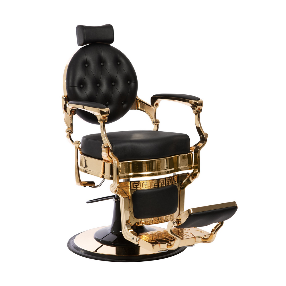 Baasha Cadeira de barbeiro dourada Cadeira de salão reclinável