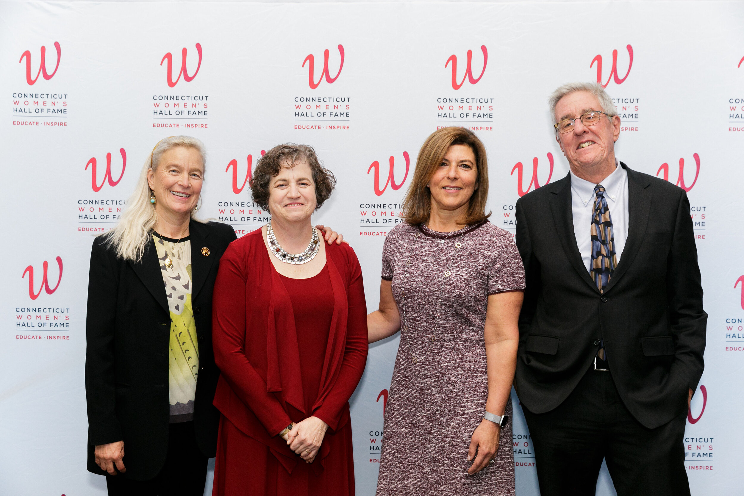   CWHF Board Chair, Sandra Vigliotti Senich with the 2019 Inductees  