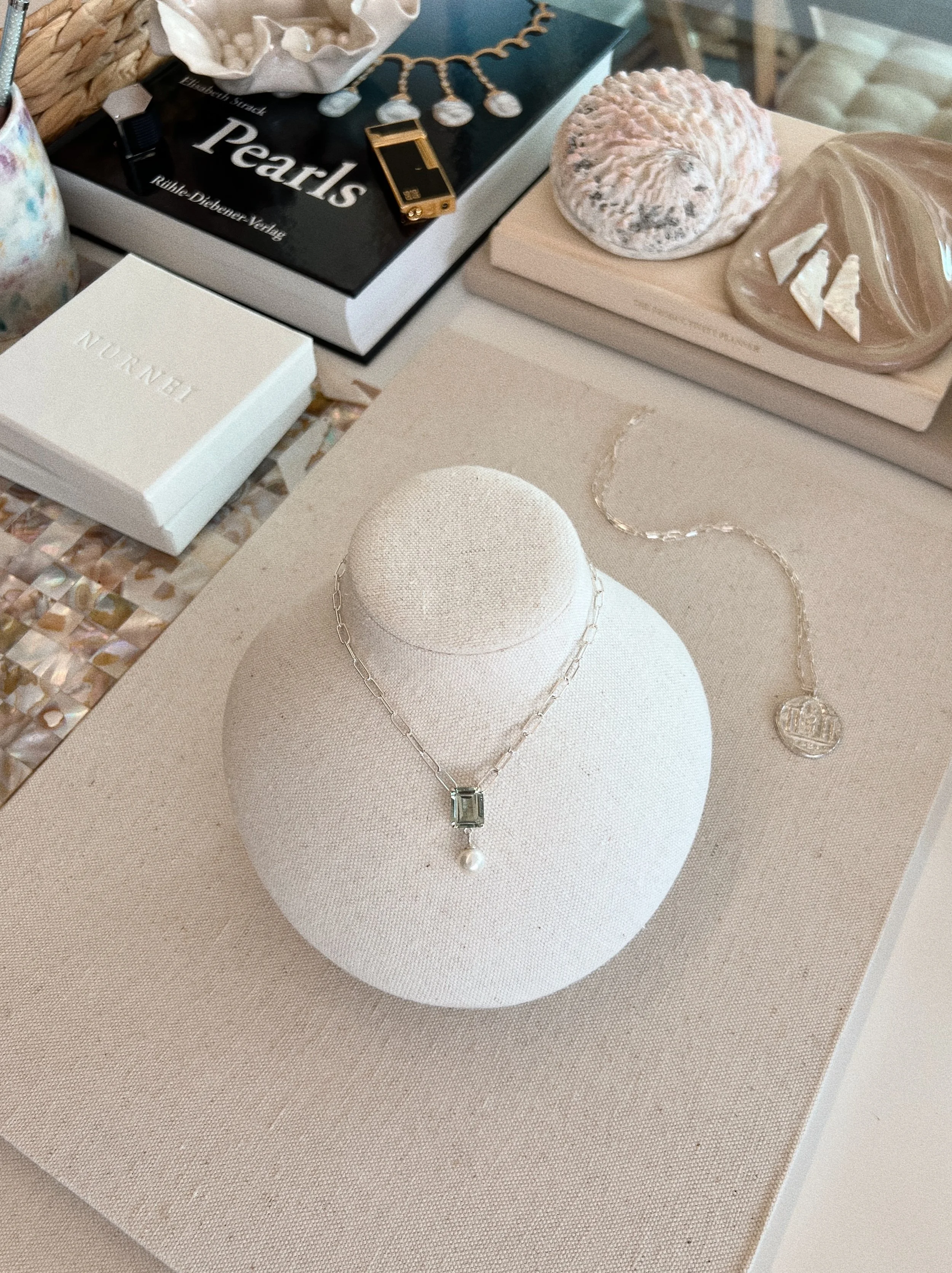 Fresh off the workbench: A custom prasiolite pendant for a lovely client! She wanted a coloured gemstone that was reminiscent of the sea&hellip; so we found the perfect gemstone colour and cut and set it in a classic sterling silver setting with a ha