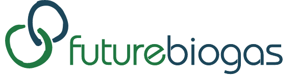 Logo for Future Biogas, featuring three interconnected circles in green and blue, with the company name in lowercase letters