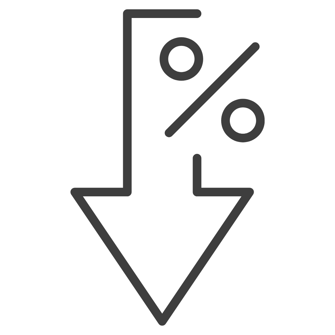 Downward arrow with a percentage symbol.