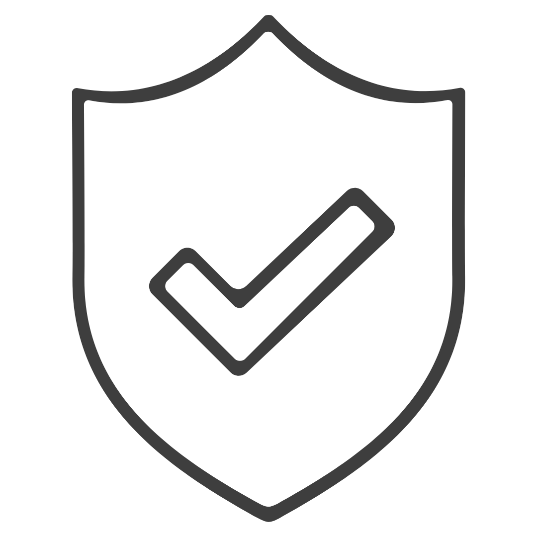Outline of a shield with a check mark inside.