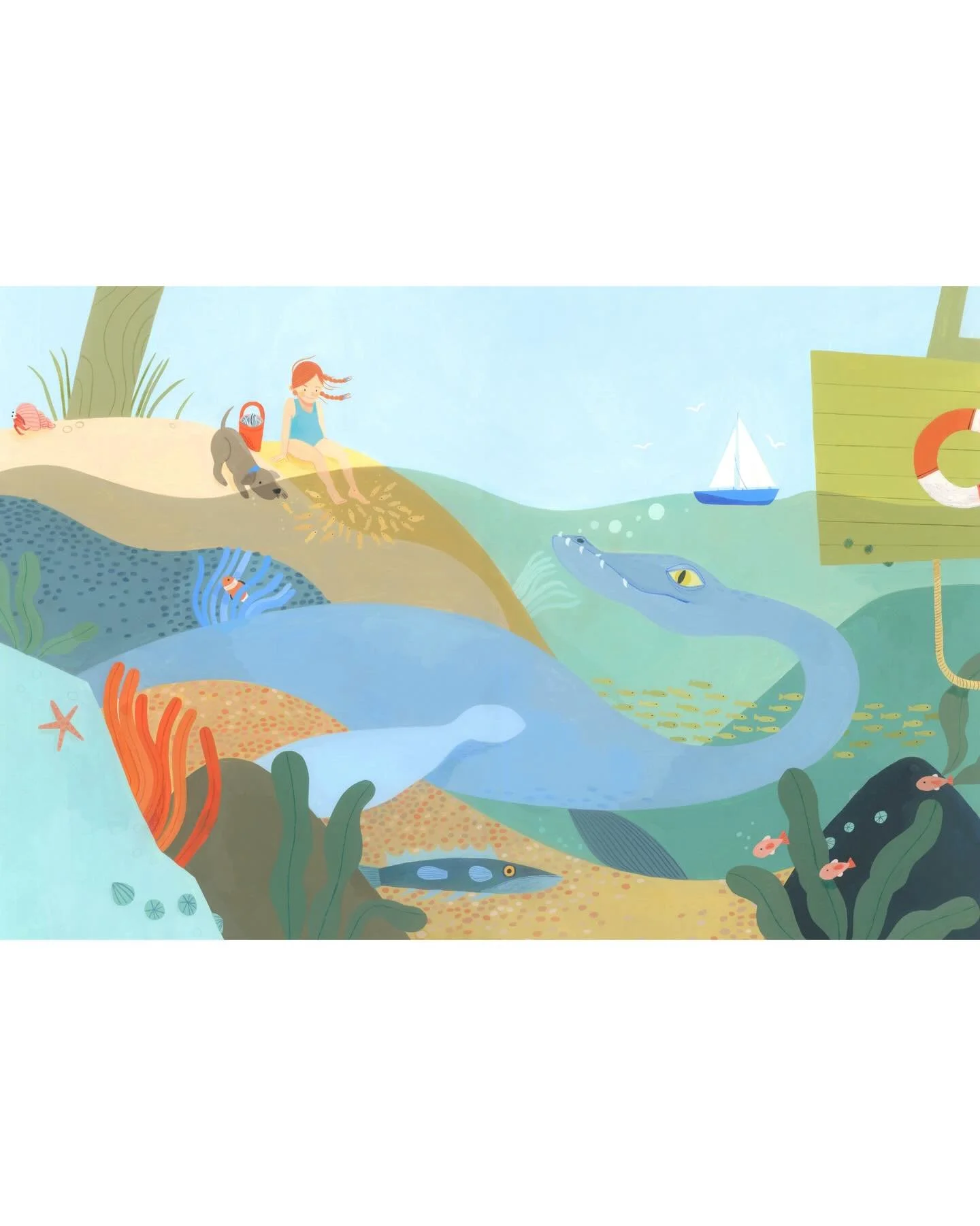 Happy Earth Day, today &amp; every day 💚

This piece reminds me of life, there&rsquo;s always something bigger, mysterious and beautiful hiding just below the surface ⋆ 𖤓 ⋆˚࿔

Swipe for fishies!
.
.
.
#earthday #earthdayillustration #childrensbooki
