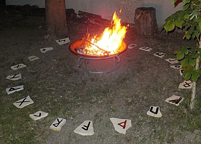  Rune stone circle in  Straubing , Bavaria. The runes of the  Elder Futhark  are painted on  Solnhofen limestones . The picture was taken at the summer solstice in June 2014. 