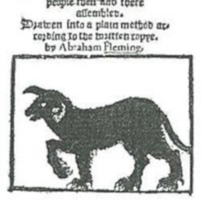 Part of a pamphlet written in 1577 describing a Black Shuck.