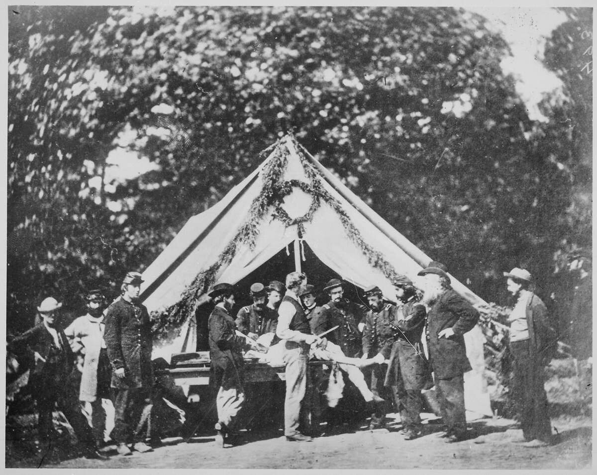 Amputation being performed in front of a hospital tent, Gettysburg, July 1863 Courtesy National Archives and Records Administration